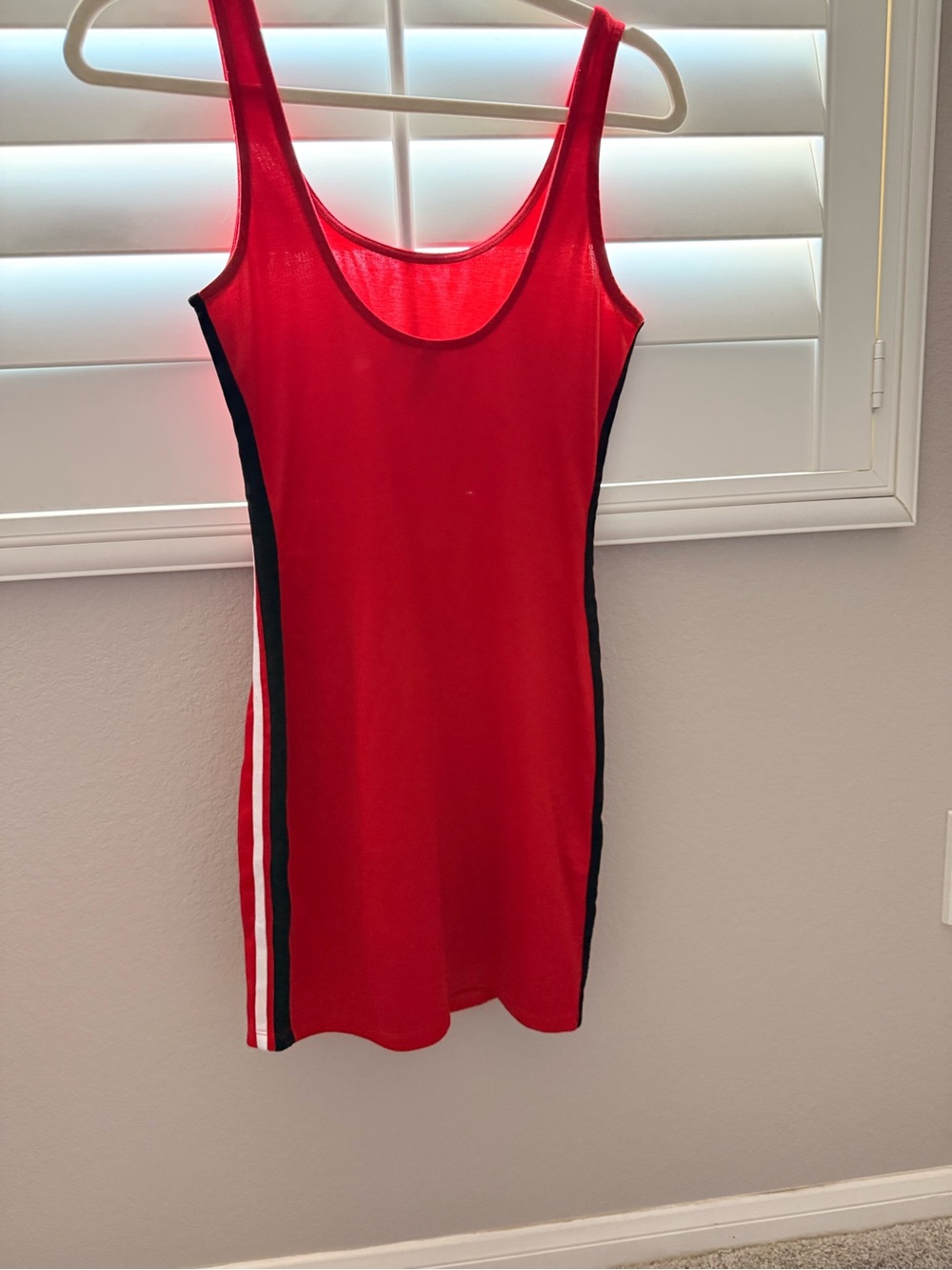 H&M Red Backless Tank Dress with Black and White Side Stripes